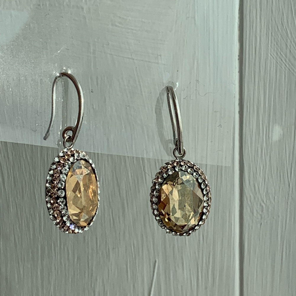 CITRINE crystal pave rhinestone oval 925 earrings - Picture 6 of 6